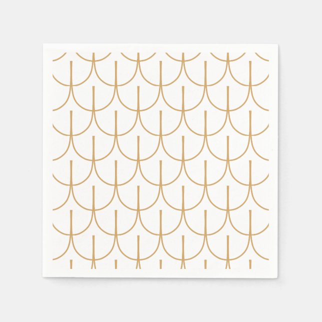 Serviette En Papier Motif à l'échelle de poisson Art déco or et blanc (Devant)