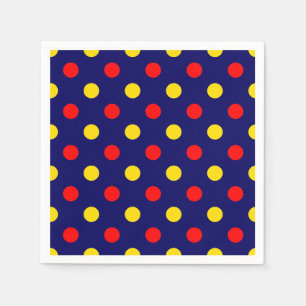 Serviette En Papier Motif à pois bleu marine rouge jaune 