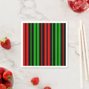 Serviette En Papier Motif à rayures noir rouge vert  