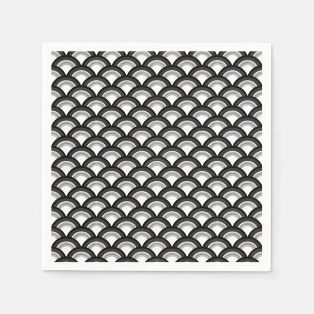 Serviette En Papier Motif à vagues Art déco - noir et blanc (Devant)