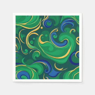 Serviette En Papier Motif Abstrait en Vert et Or Riche