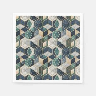 Serviette En Papier Motif Abstrait Géométrique Moderne Sarcelle et Or