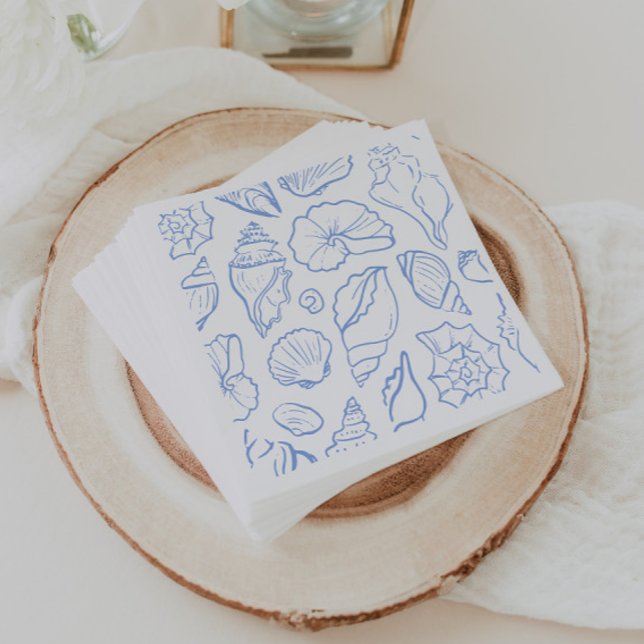 Serviette En Papier Motif Allover de coquillages bleu doux dessinés à  (Créateur téléchargé)