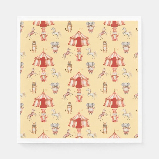 Serviette En Papier Motif animal cirque premier anniversaire (Devant)