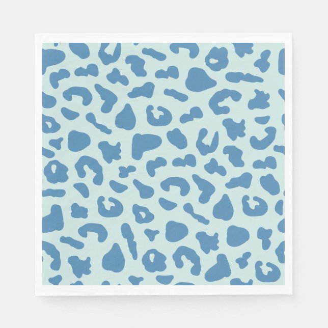 Serviette En Papier Motif animal Empreinte de léopard élégant en bleu (Devant)