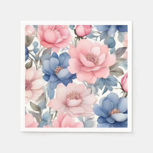 Serviette En Papier Motif Aquarelle Bleu Et Rose