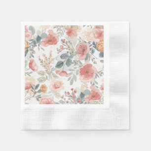 Serviette En Papier Motif aquarelle floral jardin corail rose