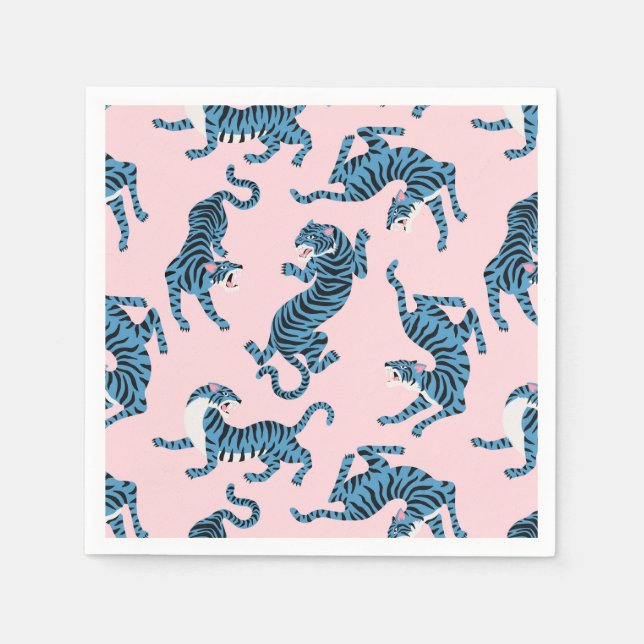 Serviette En Papier Motif asiatique de tigre bleu (Devant)