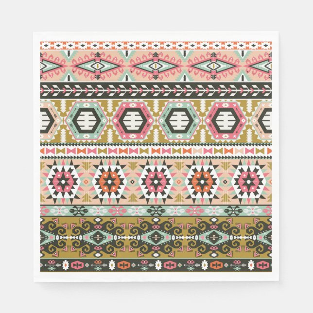 Serviette En Papier Motif Aztèque Tribal Coloré Boho géométrique (Devant)
