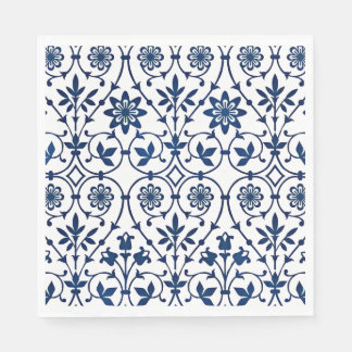 Serviette En Papier Motif bleu marine orné sur fond blanc