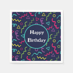 Serviette En Papier Motif bleu Memphis Anniversaire 80s 