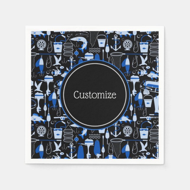 Serviette En Papier Motif bleu pêche Personnalisé (Devant)