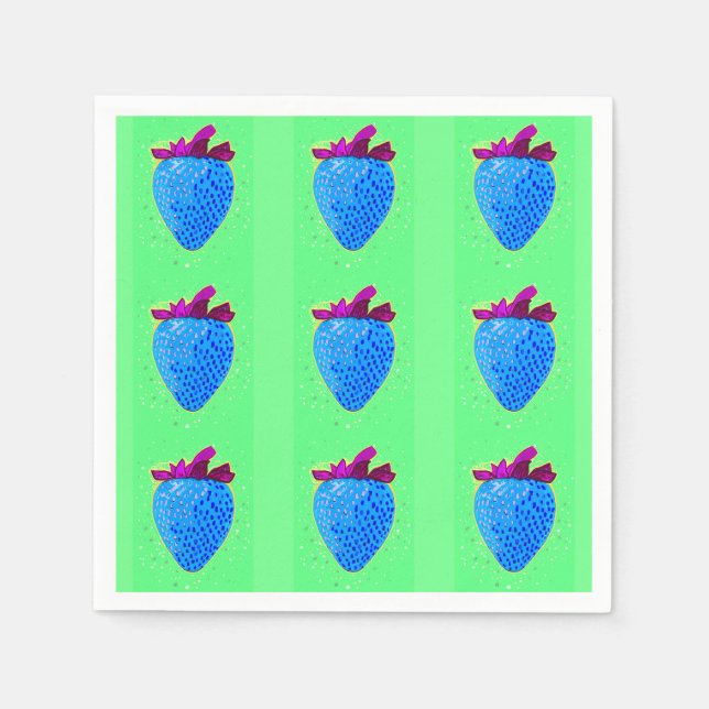 Serviette En Papier Motif bleu Pop Art Strawberry (Devant)