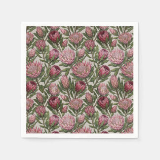 Serviette En Papier Motif botanique brodé de protée rose