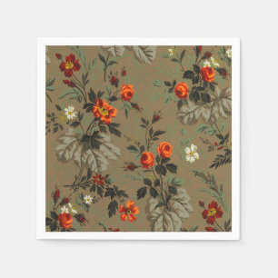 Serviette En Papier Motif botanique vintage de rose orange à fleurs so