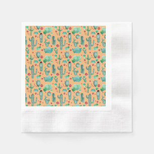 Serviette En Papier motif cactus et ladybug - arrière - plan orange