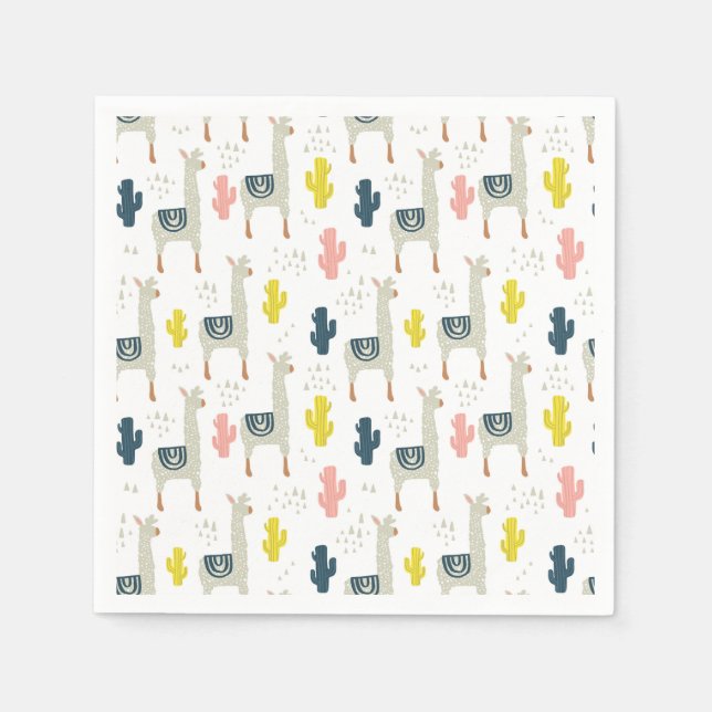Serviette En Papier Motif Cactus & Llamas (Devant)