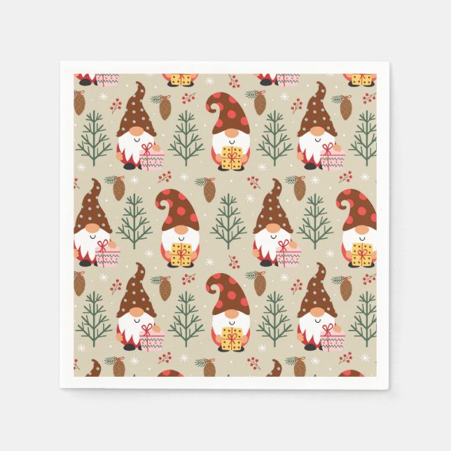 Serviette En Papier Motif cadeau Noël Gnomes (Devant)