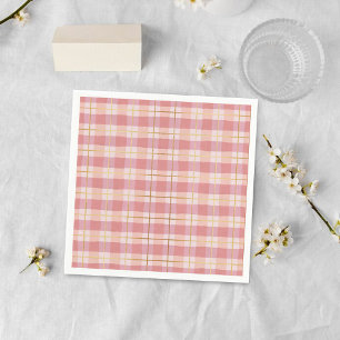 Serviette En Papier Motif carreaux buffalo doré et rose