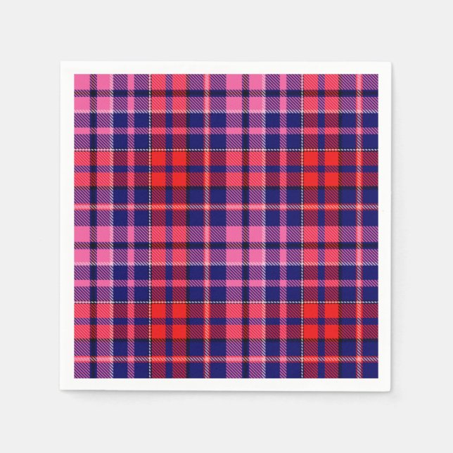 Serviette En Papier Motif carreaux tartan bleu marine rouge rose  (Devant)