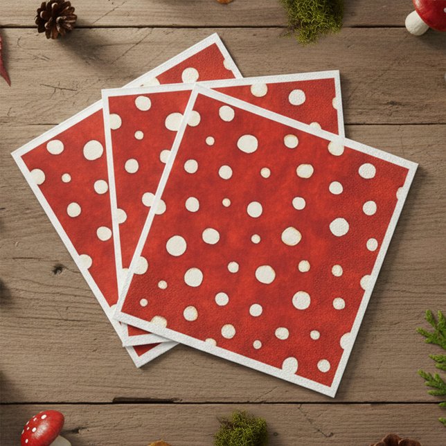 Serviette En Papier Motif Champignon Fée Rouge et Blanc à pois  (Fairy Mushroom Red and White Polka Dot Pattern Napkins)