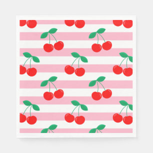 Serviette En Papier Motif Cherry Stripe - Retro Fruit Cadeau & Décor