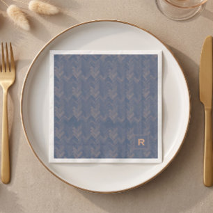 Serviette En Papier Motif Chevron Herringbone Rétro Bleu Initial