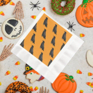 Serviette En Papier Motif Corbeau Noir sur Halloween Orange