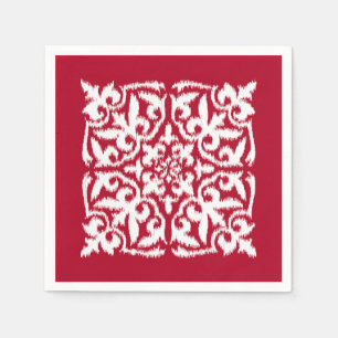 Serviette En Papier Motif damassé Ikat - rouge foncé et blanc