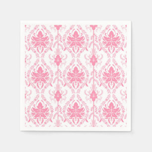 Serviette En Papier motif damassé rose blanc