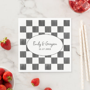 Serviette En Papier Motif Damier Noir Peint Mariage
