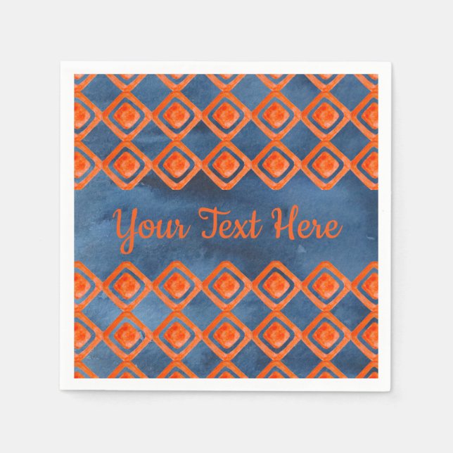 Serviette En Papier Motif d'aquarelle bleu orange Navy (Devant)