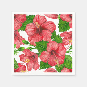 Serviette En Papier Motif d'aquarelle d'hibiscus rouge