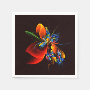 Serviette En Papier Motif d'art abstrait moderne floral orange bleu #0