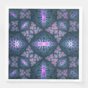 Serviette En Papier motif d'art fractal 3D Turquoise violet rose