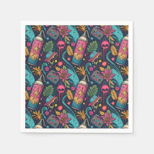 Serviette En Papier Motif d'art urbain tropical de rue au néon graffit
