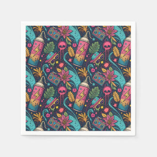 Serviette En Papier Motif d'art urbain tropical de rue au néon graffit