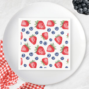 Serviette En Papier Motif de baies à l'aquarelle Fête d'été aux fraise