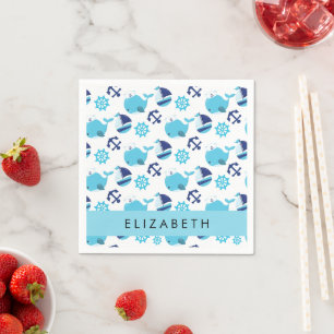 Serviette En Papier Motif De Baleines, Baleines Bleues, Votre Nom