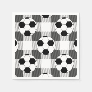 Serviette En Papier Motif de balle de football en noir blanc et gris