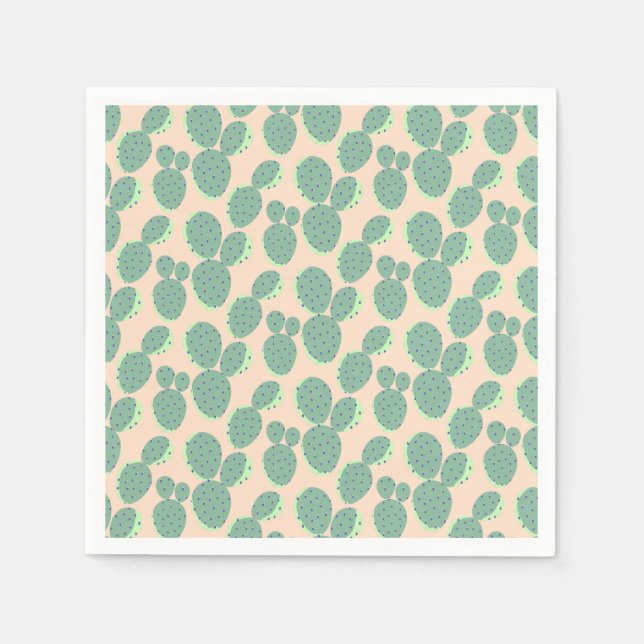 Serviette En Papier Motif de cactus vert et rose (Devant)