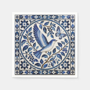 Serviette En Papier Motif de carreaux bleus sans couture d'oiseaux et