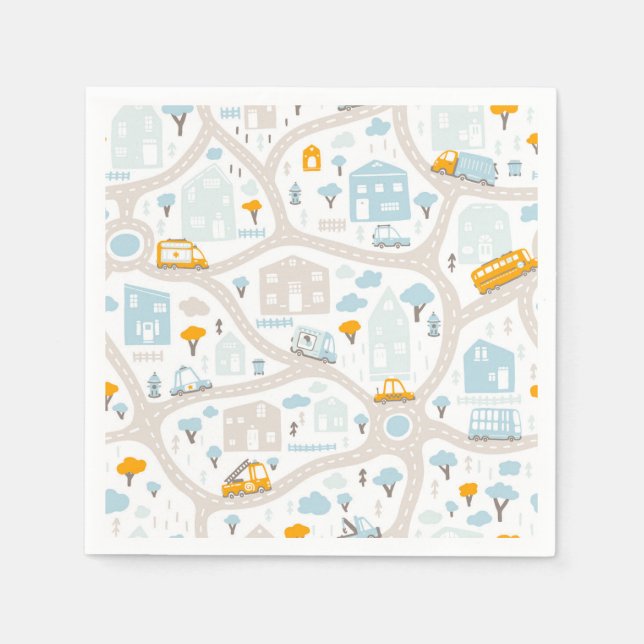 Serviette En Papier Motif de carte de quartier de Cute Pastel (Devant)