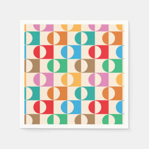 Serviette En Papier Motif de cercles colorés du milieu du siècle sur d