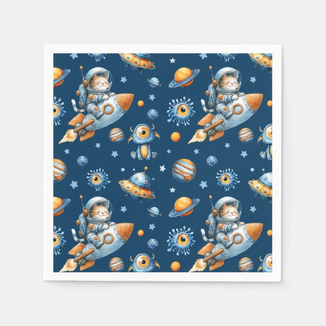 Serviette En Papier Motif de chat astronaute mignon, espace, galaxie  (Devant)