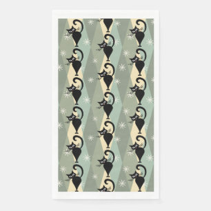 Serviette En Papier Motif de chat noir du milieu du siècle