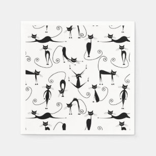 Serviette En Papier Motif de chat noir élancé fantaisiste