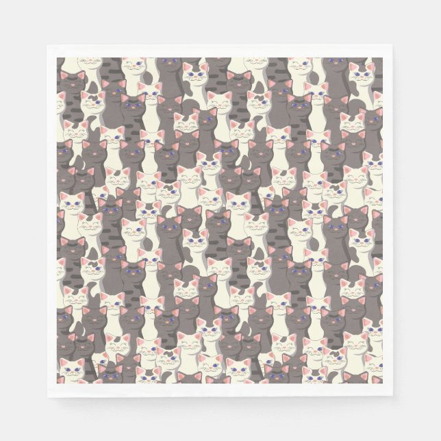 Serviette En Papier Motif de chats blancs et gris (Devant)