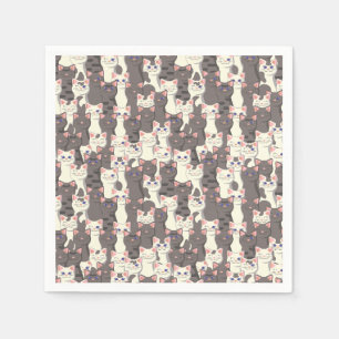Serviette En Papier Motif de chats blancs et gris