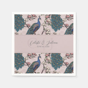 Serviette En Papier Motif de chinoiserie paon rose vintage